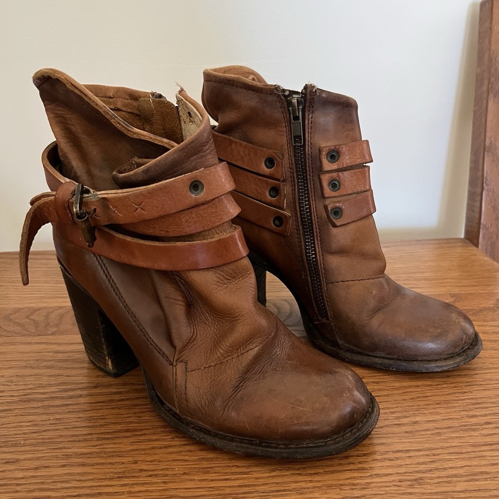 Freebird Blaze Brown Leather Ankle Boots Booties Distressed Western Boho 6
